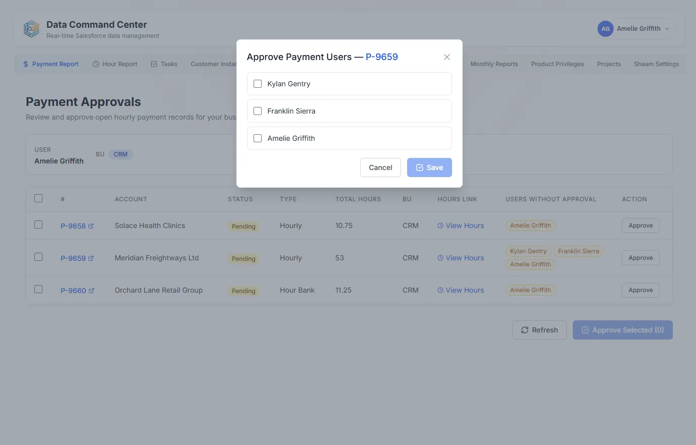 Approving payment users for a payment record