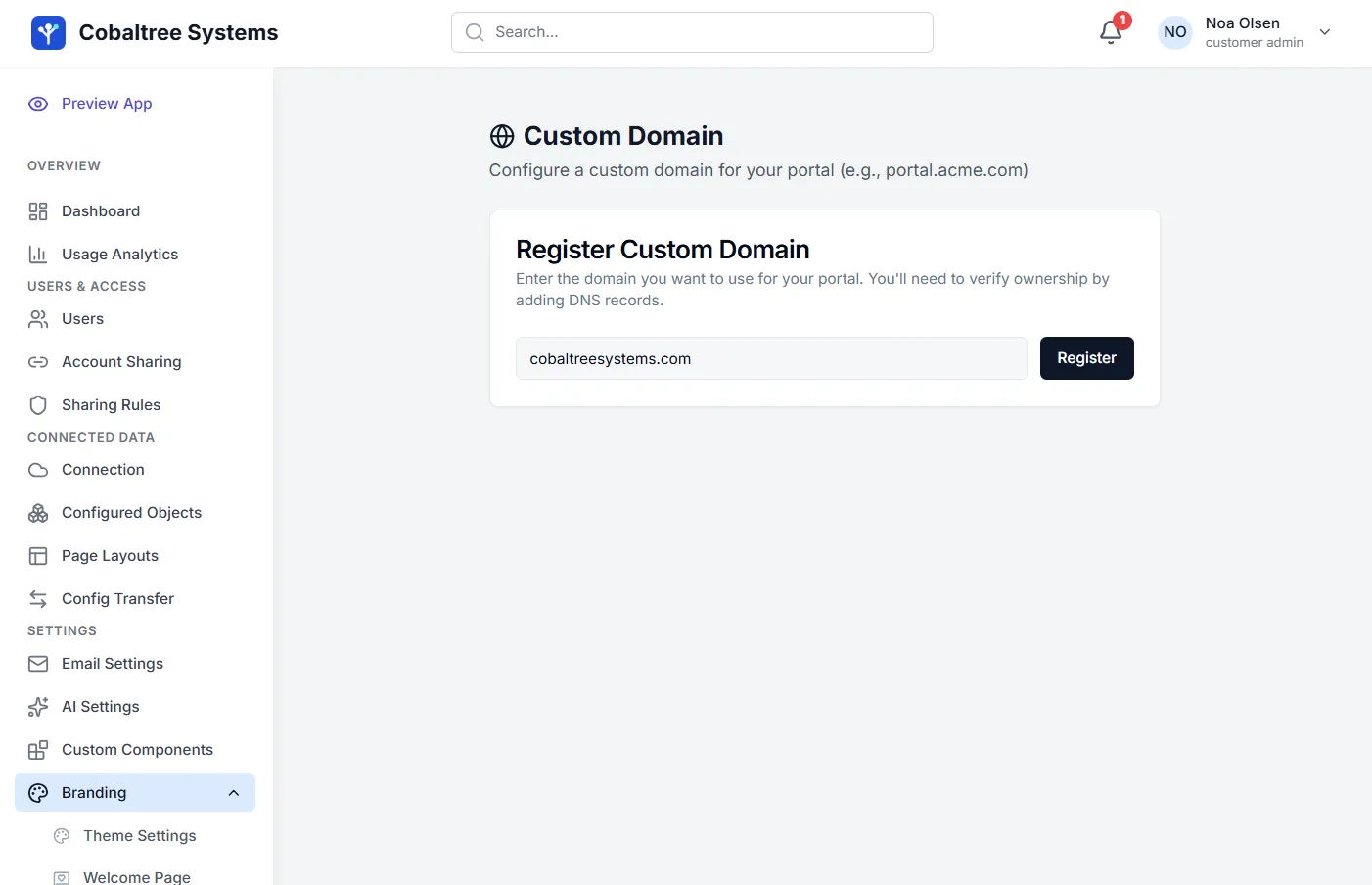 Registering a custom domain for the portal